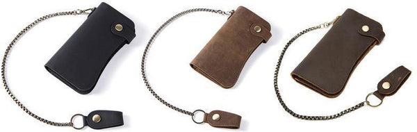 DEEPKEE original nubuck handmade full-grain genuine leather cowhide bag Deepkee Leather Chain Bifold Wallet 8810