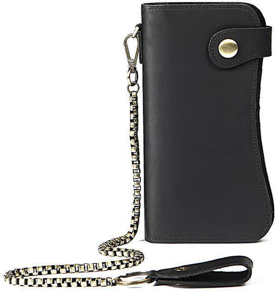DEEPKEE original nubuck handmade full-grain genuine leather cowhide bag Deepkee Leather Chain Bifold Wallet 8810