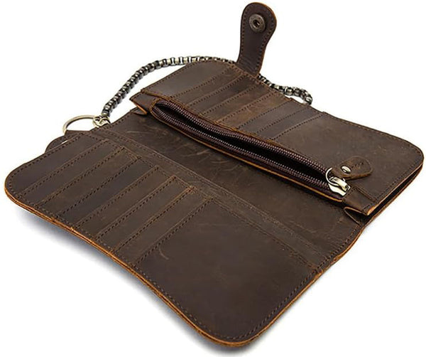 DEEPKEE original nubuck handmade full-grain genuine leather cowhide bag Deepkee Leather Chain Bifold Wallet 8810