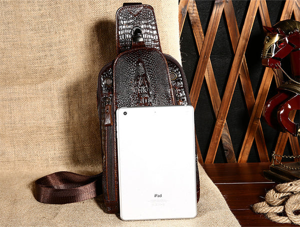 DEEPKEE original nubuck handmade full-grain genuine leather cowhide bag Deepkee Leather Crocodile Texture Cowhide Sling Bag #1313