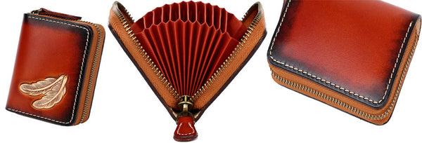 DEEPKEE original nubuck handmade full-grain genuine leather cowhide bag Deepkee Leather Feather Totem Card Holder/Wallet #0926