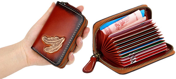 DEEPKEE original nubuck handmade full-grain genuine leather cowhide bag Deepkee Leather Feather Totem Card Holder/Wallet #0926