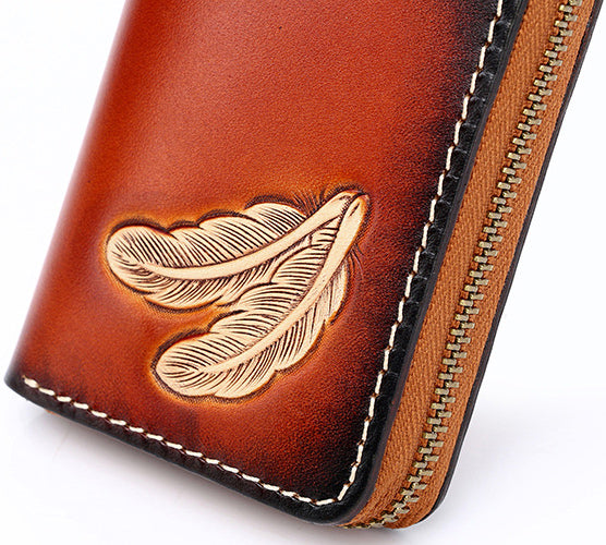 DEEPKEE original nubuck handmade full-grain genuine leather cowhide bag Deepkee Leather Feather Totem Card Holder/Wallet #0926