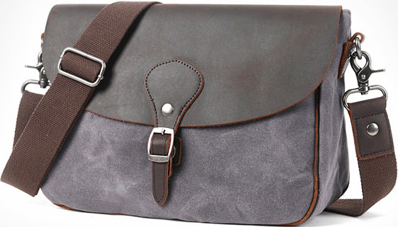 DEEPKEE original nubuck handmade full-grain genuine leather cowhide bag Waxed Canvas Messenger Side Bag #9110