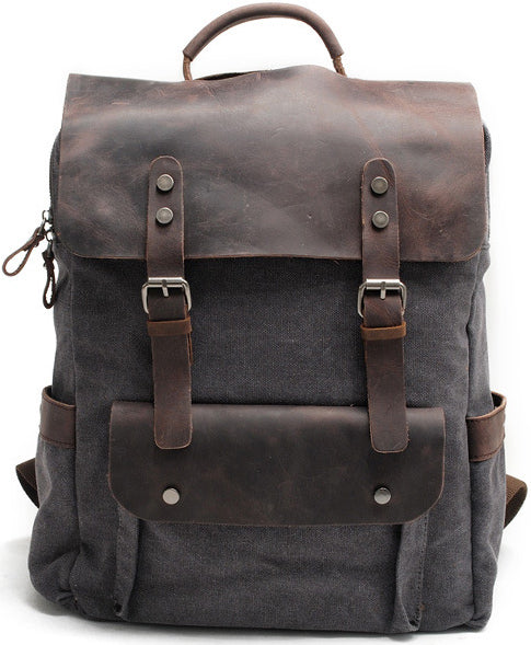 DEEPKEE original nubuck handmade full-grain genuine leather cowhide bag Vintage Waxed Canvas Backpack, Waterproof Rucksack # 8064K_1