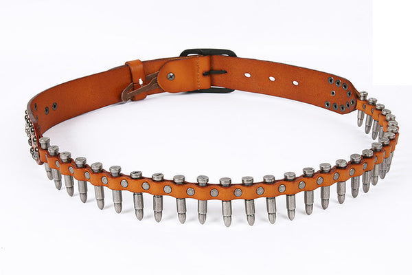 DEEPKEE original nubuck handmade full-grain genuine leather cowhide bag Hand-decorated Punk Knight Bullet Belt #21322