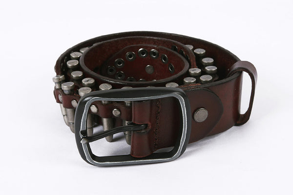 DEEPKEE original nubuck handmade full-grain genuine leather cowhide bag Hand-decorated Punk Knight Bullet Belt #21322