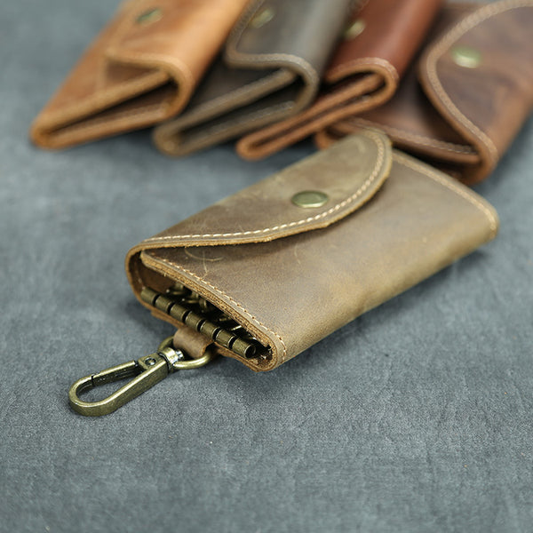 DEEPKEE original nubuck handmade full-grain genuine leather cowhide bag Deepkee handmade Leather Key Holder Case - with 6 Hooks for Keys #457Y1