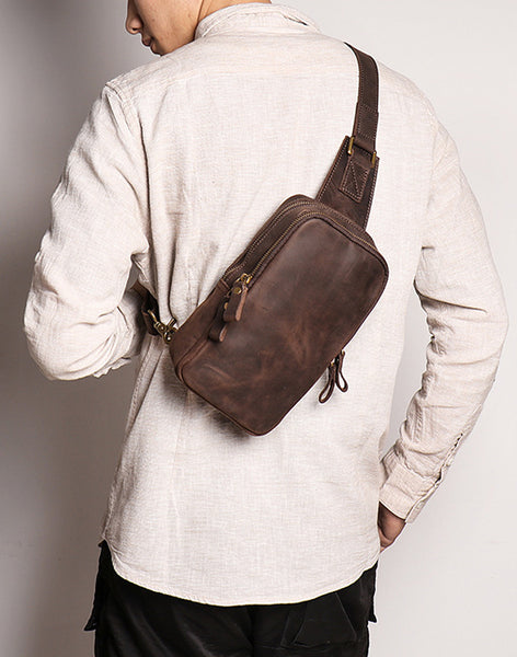 DEEPKEE original nubuck handmade full-grain genuine leather cowhide bag Leather Sling Crossbody Bag No.1078