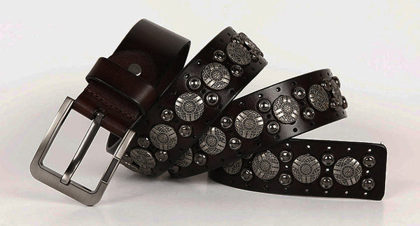 DEEPKEE original nubuck handmade full-grain genuine leather cowhide bag Navel nailhead vegetable tanned cowhide belt #211224
