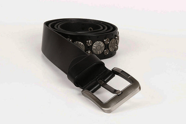 DEEPKEE original nubuck handmade full-grain genuine leather cowhide bag Navel nailhead vegetable tanned cowhide belt #211224