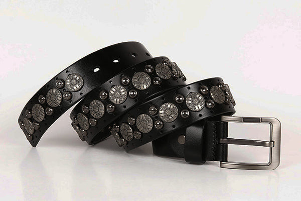 DEEPKEE original nubuck handmade full-grain genuine leather cowhide bag Navel nailhead vegetable tanned cowhide belt #211224