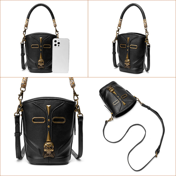 DEEPKEE original nubuck handmade full-grain genuine leather cowhide bag Steampunk Rivet Handbag #G178