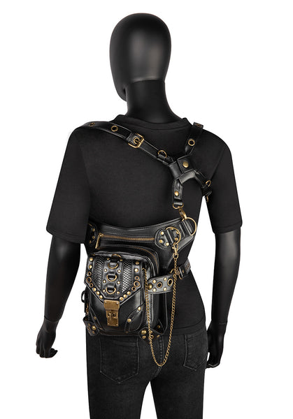 DEEPKEE original nubuck handmade full-grain genuine leather cowhide bag Steampunk retro motorcycle chain bag HG043