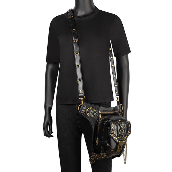 DEEPKEE original nubuck handmade full-grain genuine leather cowhide bag Steampunk retro motorcycle chain bag HG043