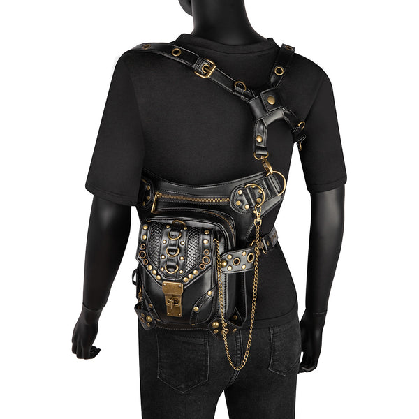 DEEPKEE original nubuck handmade full-grain genuine leather cowhide bag Steampunk retro motorcycle chain bag HG043
