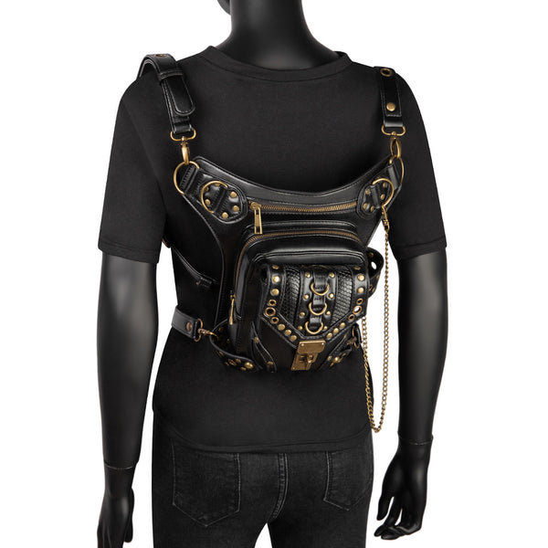 DEEPKEE original nubuck handmade full-grain genuine leather cowhide bag Steampunk retro motorcycle chain bag HG043