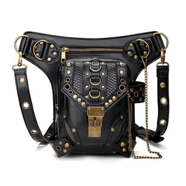 DEEPKEE original nubuck handmade full-grain genuine leather cowhide bag Steampunk retro motorcycle chain bag HG043