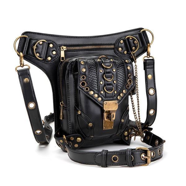 DEEPKEE original nubuck handmade full-grain genuine leather cowhide bag Steampunk retro motorcycle chain bag HG043