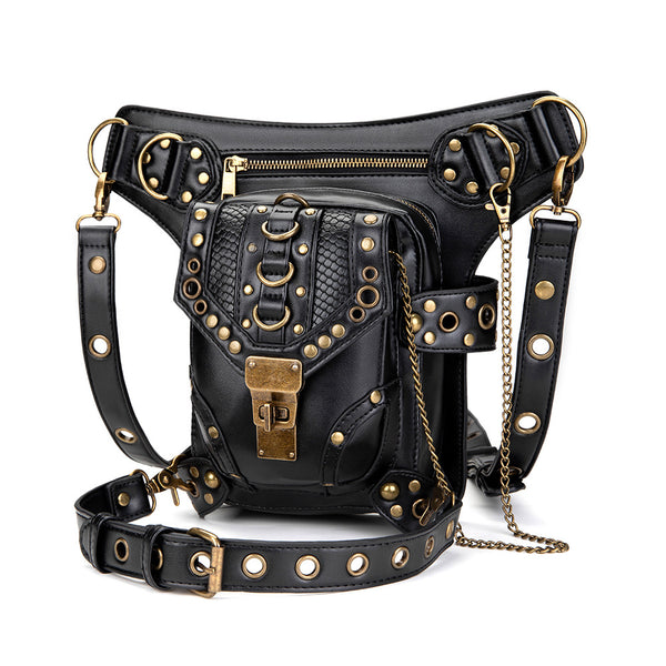DEEPKEE original nubuck handmade full-grain genuine leather cowhide bag Steampunk retro motorcycle chain bag HG043