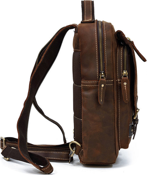 DEEPKEE original nubuck handmade full-grain genuine leather cowhide bag Alfred Leather Satchel Backpack No.1038