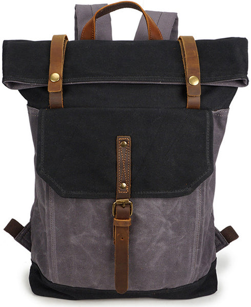 DEEPKEE original nubuck handmade full-grain genuine leather cowhide bag Deepkee Retro Travel Canvas Backpack #5191_1