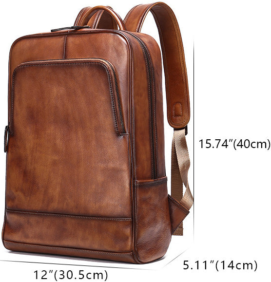 DEEPKEE original nubuck handmade full-grain genuine leather cowhide bag Brush Off Vegetable Tanned Full-grain Leather Backpack #8110