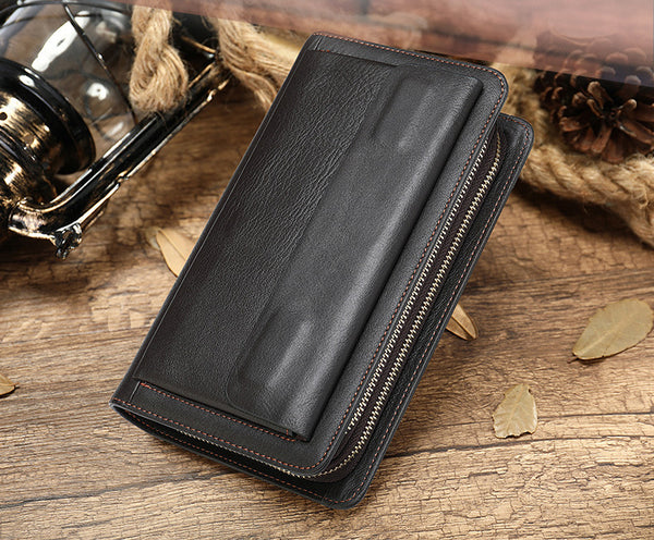 DEEPKEE original nubuck handmade full-grain genuine leather cowhide bag Deepkee Cowhide Single/Double-Layered Zip Wallet #9069