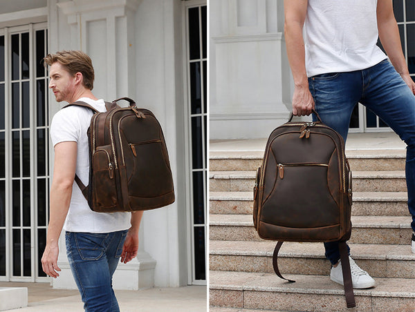 DEEPKEE original nubuck handmade full-grain genuine leather cowhide bag Deepkee Full-grain Leather Large Capacity Travel Cowhide Backpack #3709