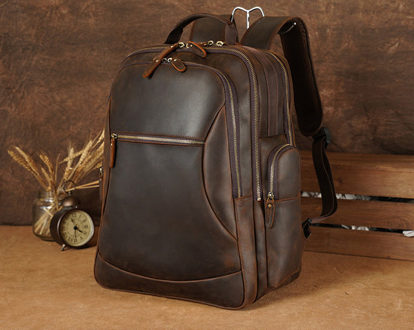 DEEPKEE original nubuck handmade full-grain genuine leather cowhide bag Deepkee Full-grain Leather Large Capacity Travel Cowhide Backpack #3709