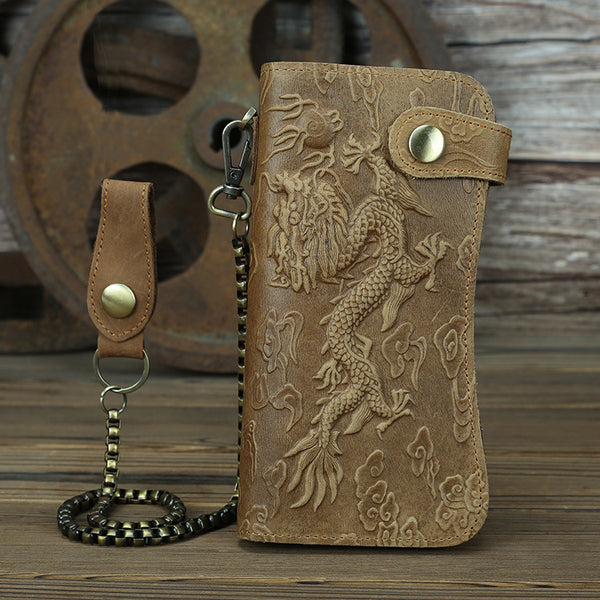 DEEPKEE original nubuck handmade full-grain genuine leather cowhide bag Deepkee Genuine Leather Bifold Wallet Organizer Checkbook Iron Chain #LD052