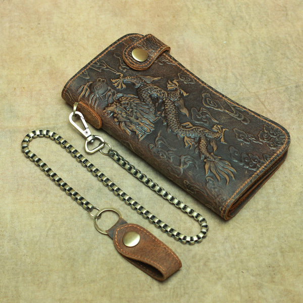 DEEPKEE original nubuck handmade full-grain genuine leather cowhide bag Deepkee Genuine Leather Bifold Wallet Organizer Checkbook Iron Chain #LD052