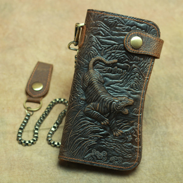 DEEPKEE original nubuck handmade full-grain genuine leather cowhide bag Deepkee Genuine Leather Bifold Wallet Organizer Checkbook Iron Chain #LD052