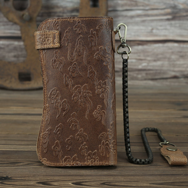 DEEPKEE original nubuck handmade full-grain genuine leather cowhide bag Deepkee Genuine Leather Bifold Wallet Organizer Checkbook Iron Chain #LD052