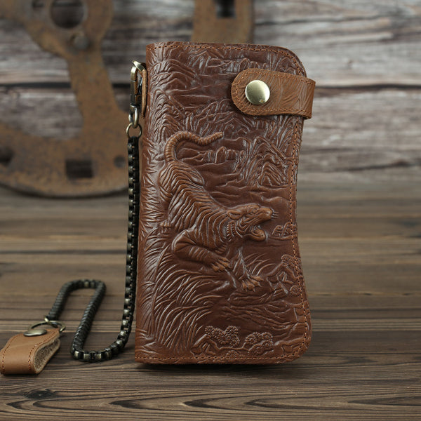 DEEPKEE original nubuck handmade full-grain genuine leather cowhide bag Deepkee Genuine Leather Bifold Wallet Organizer Checkbook Iron Chain #LD052