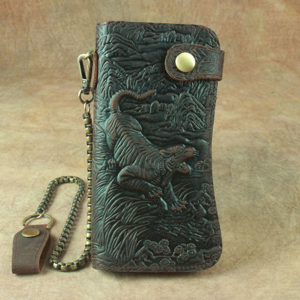 DEEPKEE original nubuck handmade full-grain genuine leather cowhide bag Deepkee Genuine Leather Bifold Wallet Organizer Checkbook Iron Chain #LD052