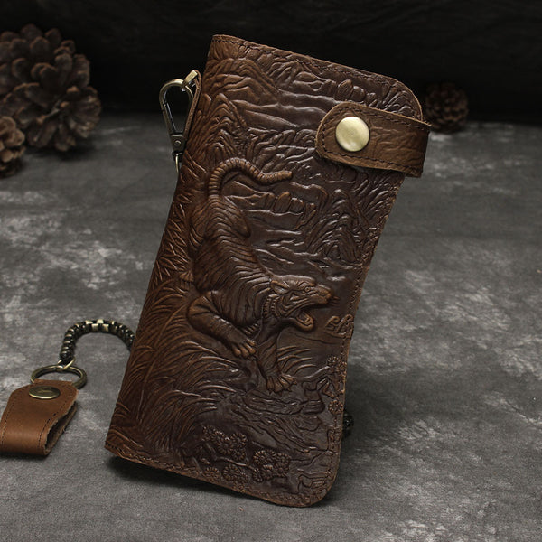 DEEPKEE original nubuck handmade full-grain genuine leather cowhide bag Deepkee Genuine Leather Bifold Wallet Organizer Checkbook Iron Chain #LD052