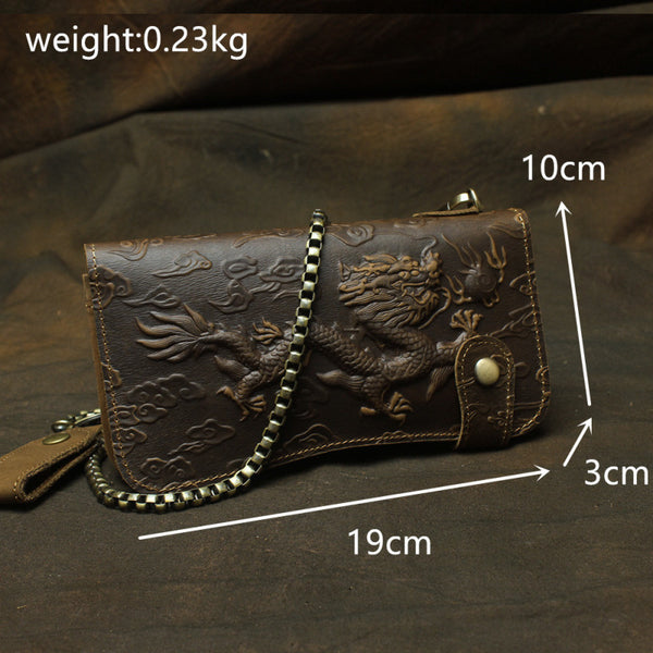 DEEPKEE original nubuck handmade full-grain genuine leather cowhide bag Deepkee Genuine Leather Bifold Wallet Organizer Checkbook Iron Chain #LD052