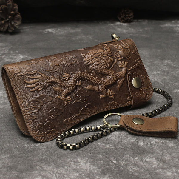 DEEPKEE original nubuck handmade full-grain genuine leather cowhide bag Deepkee Genuine Leather Bifold Wallet Organizer Checkbook Iron Chain #LD052