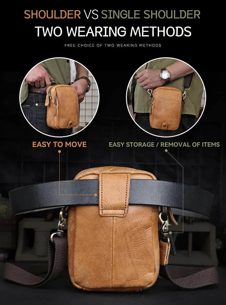 DEEPKEE original nubuck handmade full-grain genuine leather cowhide bag 2 in 1 Shoulder Bag,Genuine Leather Crossbody Waist Belt Bag No.8133