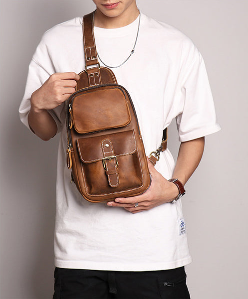 DEEPKEE original nubuck handmade full-grain genuine leather cowhide bag Advanced Sling bag No.30177