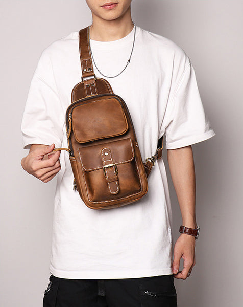DEEPKEE original nubuck handmade full-grain genuine leather cowhide bag Advanced Sling bag No.30177
