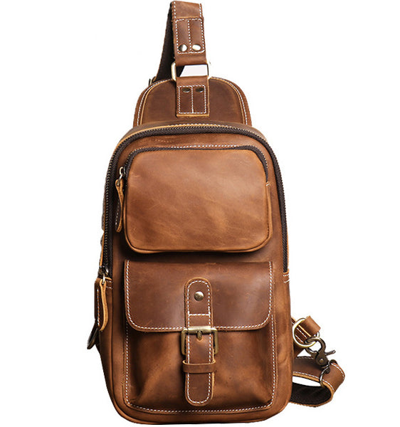 DEEPKEE original nubuck handmade full-grain genuine leather cowhide bag Advanced Sling bag No.30177