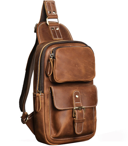 DEEPKEE original nubuck handmade full-grain genuine leather cowhide bag Advanced Sling bag No.30177