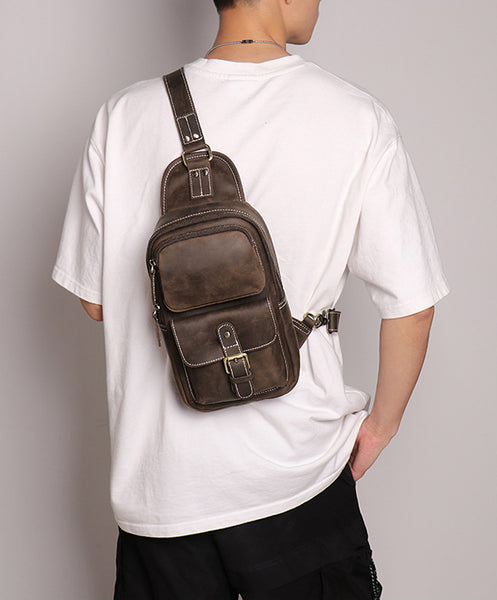 DEEPKEE original nubuck handmade full-grain genuine leather cowhide bag Advanced Sling bag No.30177