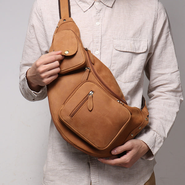 DEEPKEE original nubuck handmade full-grain genuine leather cowhide bag Alden Outdoor Travel Chest Bag No.30073
