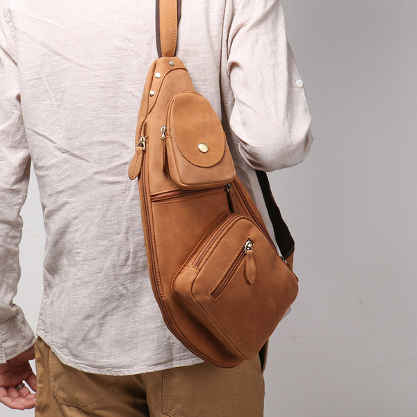 DEEPKEE original nubuck handmade full-grain genuine leather cowhide bag Alden Outdoor Travel Chest Bag No.30073