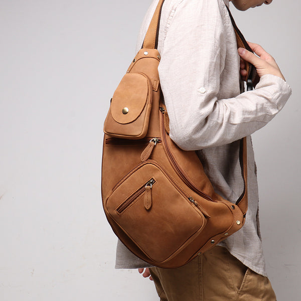 DEEPKEE original nubuck handmade full-grain genuine leather cowhide bag Alden Outdoor Travel Chest Bag No.30073