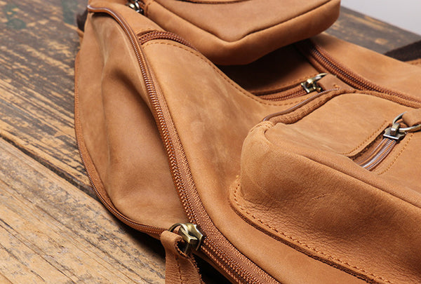 DEEPKEE original nubuck handmade full-grain genuine leather cowhide bag Alden Outdoor Travel Chest Bag No.30073