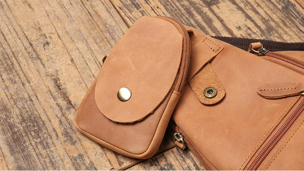 DEEPKEE original nubuck handmade full-grain genuine leather cowhide bag Alden Outdoor Travel Chest Bag No.30073